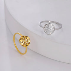 Dawapara Aegishjalmur The Helm of Awe Symbol Ring Viking Vegvisir Norse Compass Stainless Steel Cut Out Scandinavian Jewelry