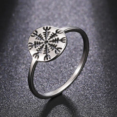 Dawapara Aegishjalmur The Helm of Awe Symbol Ring Viking Vegvisir Norse Compass Stainless Steel Cut Out Scandinavian Jewelry