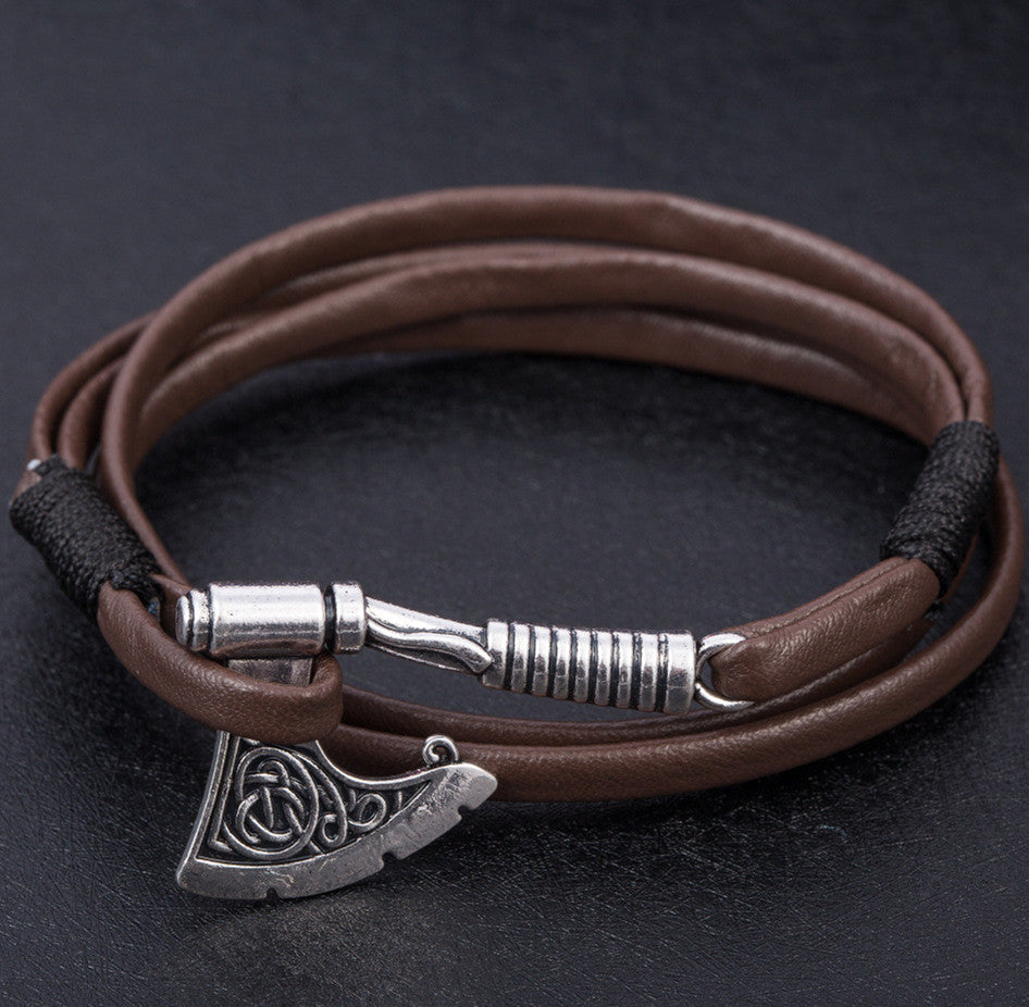 Viking Axe Leather Multilayer Bracelet