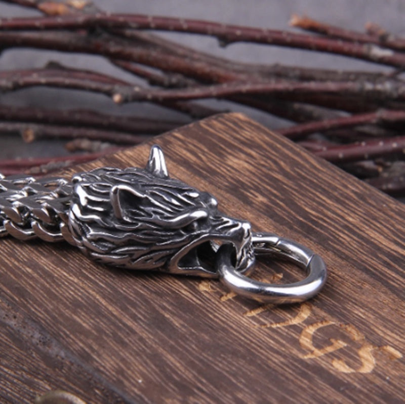 Viking Wolf Head Titanium Steel Bracelet