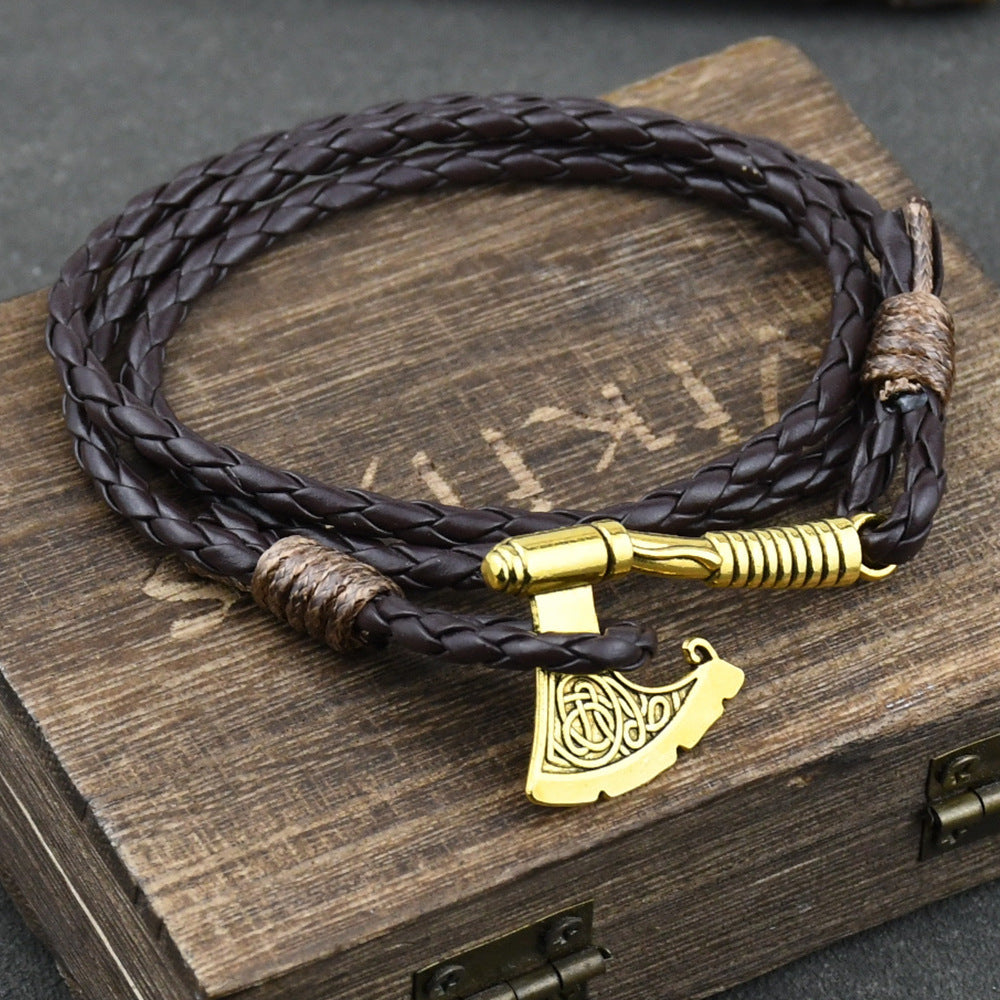 Men's Jewelery Ax Wrap Anchor Viking Leather Bracelet