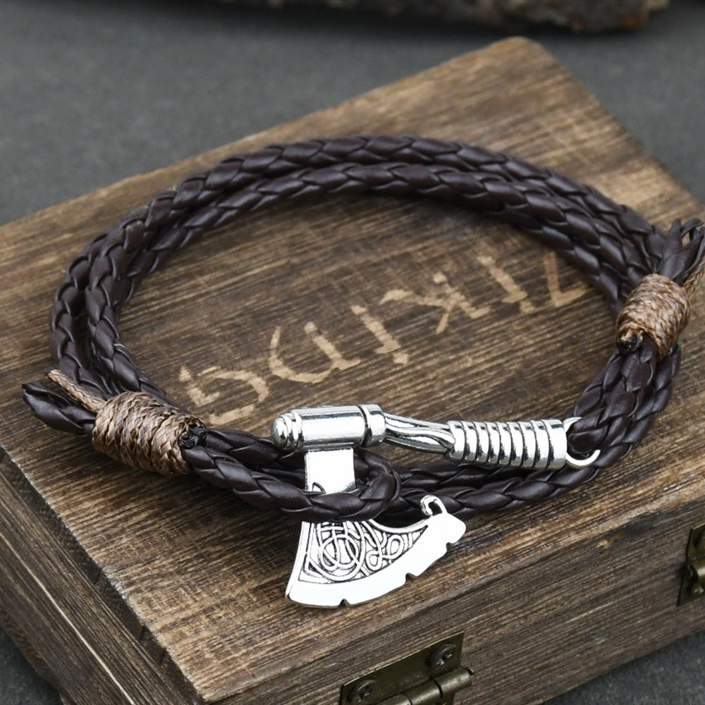 Men's Jewelery Ax Wrap Anchor Viking Leather Bracelet