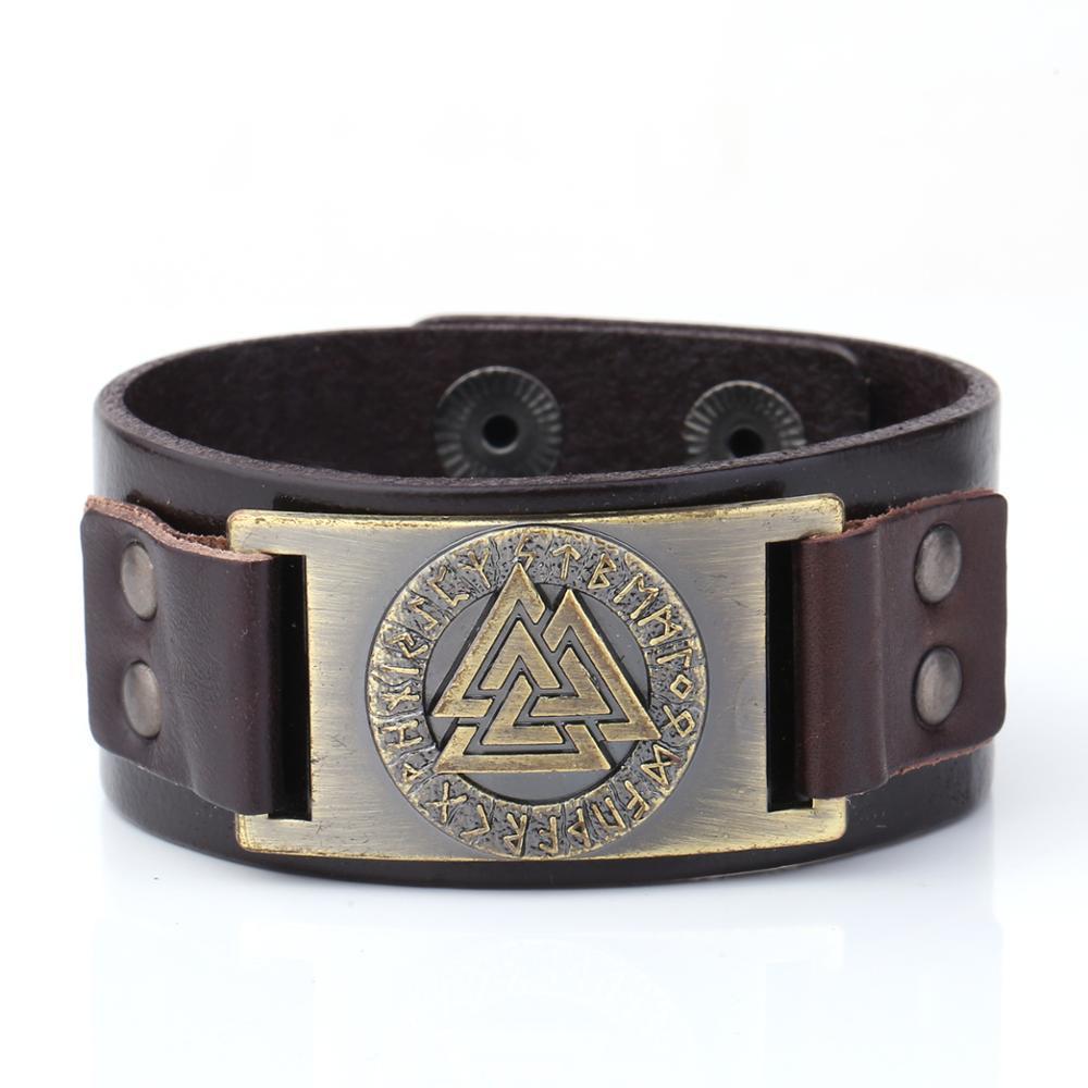 Nordic Vintage Viking Totem Leather Bracelet Odin Luenwen Men's Bracelet