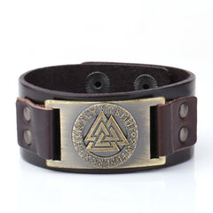 Nordic Vintage Viking Totem Leather Bracelet Odin Luenwen Men's Bracelet