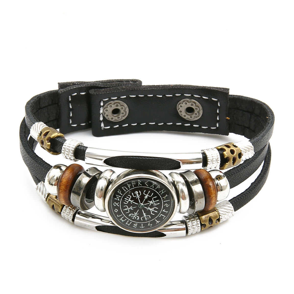 Viking Pirate Compass Pattern Leather Bracelet