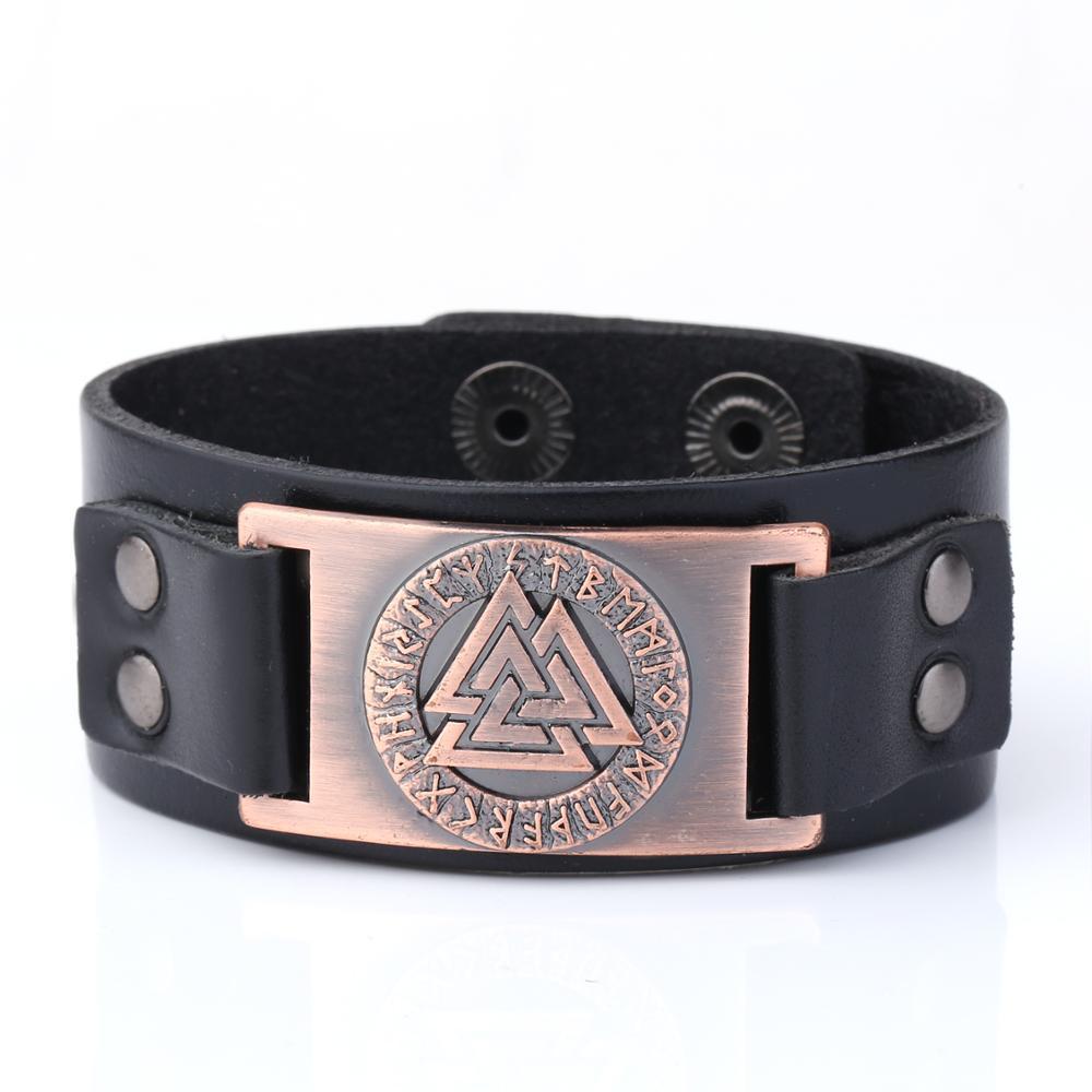 Nordic Vintage Viking Totem Leather Bracelet Odin Luenwen Men's Bracelet