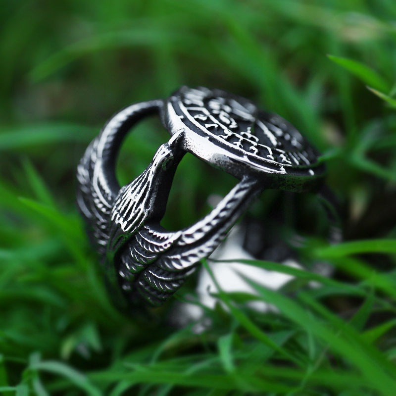 Viking Alphabet Compass Titanium Steel Ring