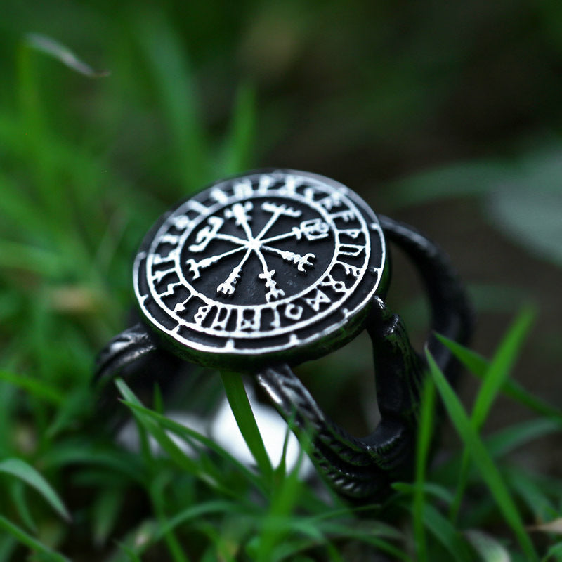 Viking Alphabet Compass Titanium Steel Ring