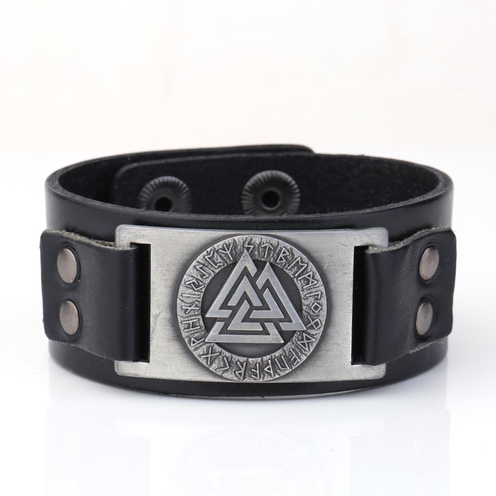 Nordic Vintage Viking Totem Leather Bracelet Odin Luenwen Men's Bracelet