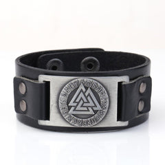 Nordic Vintage Viking Totem Leather Bracelet Odin Luenwen Men's Bracelet