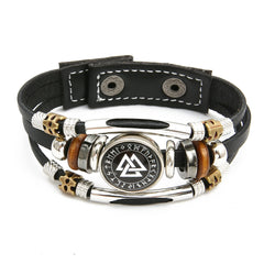 Viking Pirate Compass Pattern Leather Bracelet