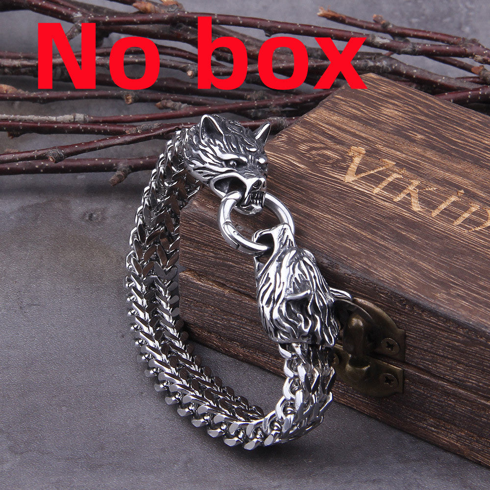 Viking Wolf Head Titanium Steel Bracelet