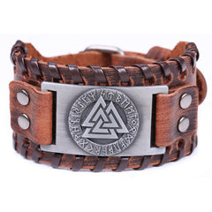 Nordic Vintage Viking Totem Leather Bracelet Odin Luenwen Men's Bracelet