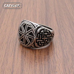 Punk 316L Stainless Steel Vikings Slavic Wheel Amulet Ring Scandinavian Runic Vikings Rings  Jewelry