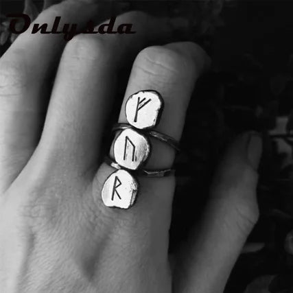 Dropshipping Gothic Stainless Steel Odin Norse Viking Amulet Rune Men Ring Fashion Words Retro Jewelry