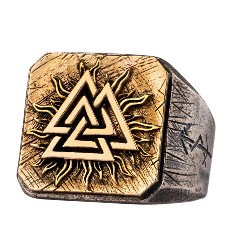 925 Silver Viking Ring Valknut Trendy Male Ring Single Ring Punk  Fashion Jewelry