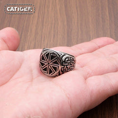 Punk 316L Stainless Steel Vikings Slavic Wheel Amulet Ring Scandinavian Runic Vikings Rings  Jewelry