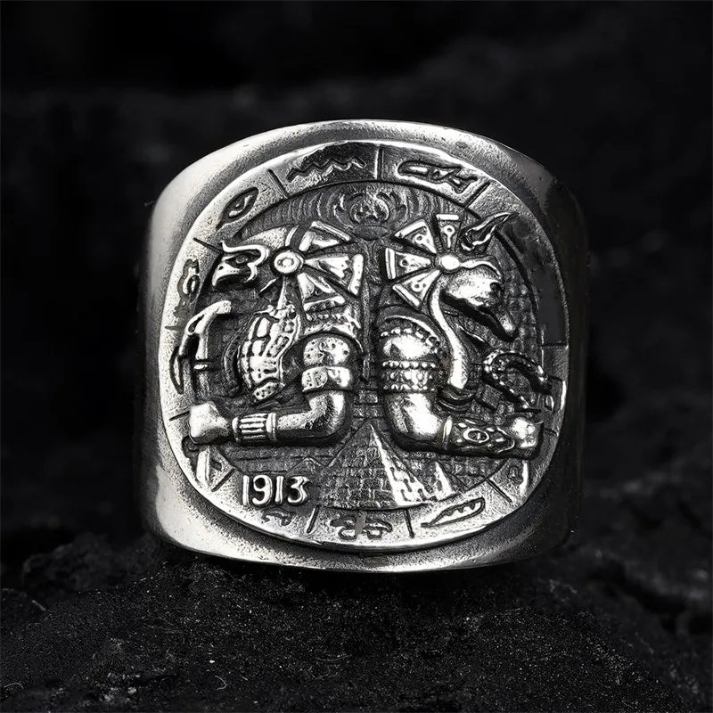 Ancient Egypt Thai Silver Open Ring Vintage Mythology Death Anubis Horus Rings for Men Totem Amulet Jewelry Christmas Gift