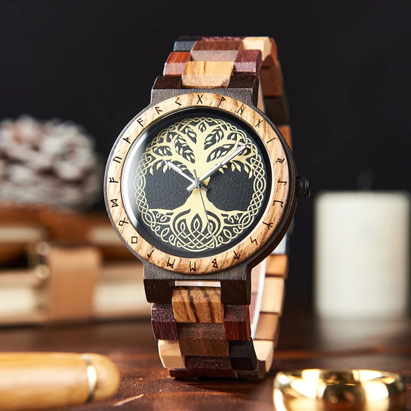 BOBO BIRD Viking Men's Watch Wooden Wristwatch Male Timepieces Customize Gift For Men With Wood Box