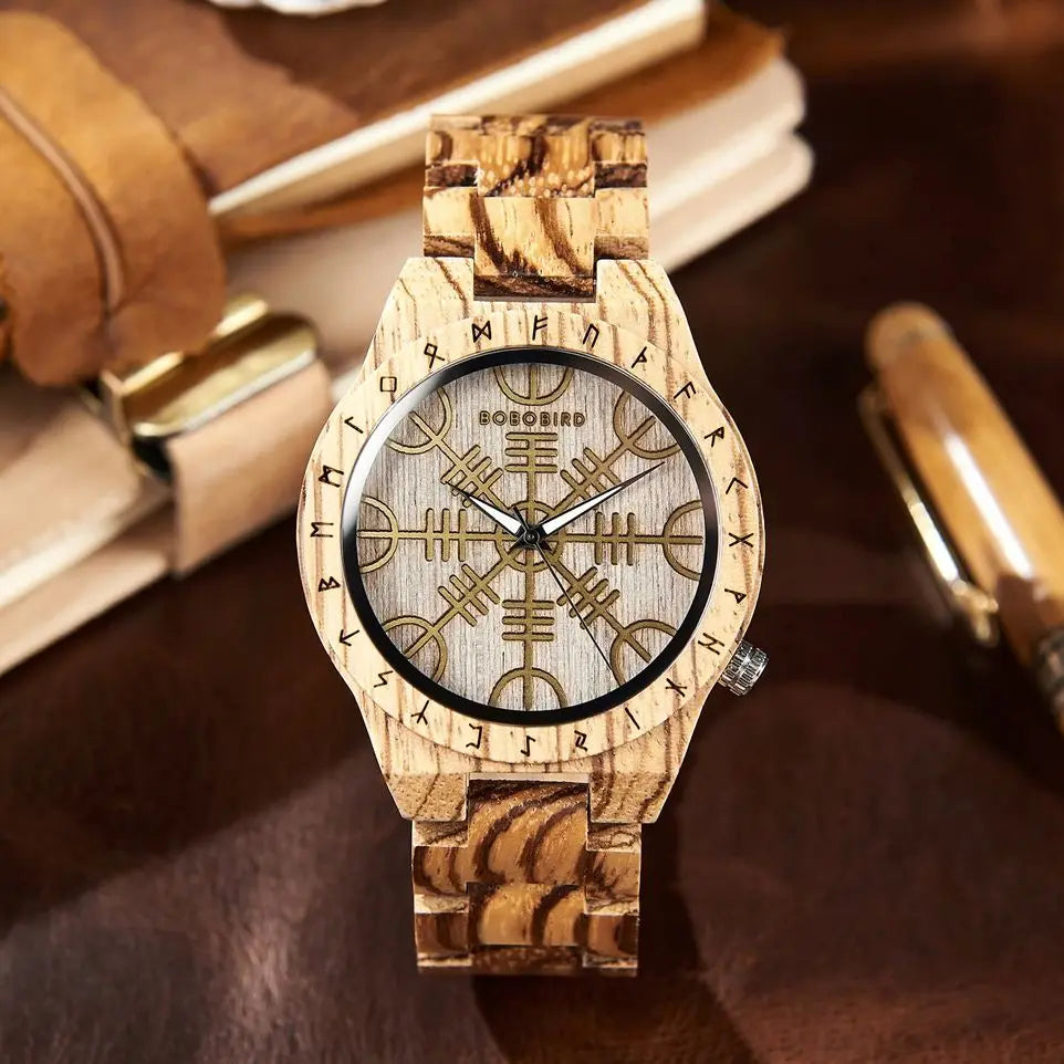 BOBO BIRD Viking Men's Watch Wooden Wristwatch Male Timepieces Customize Gift For Men With Wood Box