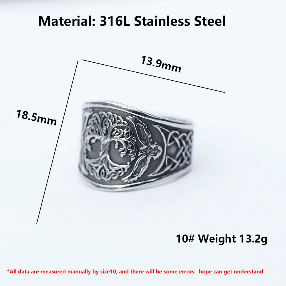 2022 NEW Men's 316L stainless steel rings viking Amulet Tree of life ring for teens fashion Jewelry for gift free shipping