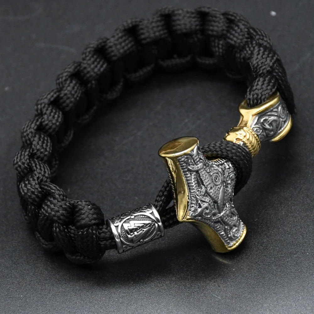 Mens Viking Mjolnir Bracelet Stainless steel Thor hammer Wristband Norse Mythology Runes Amulet Jewelry