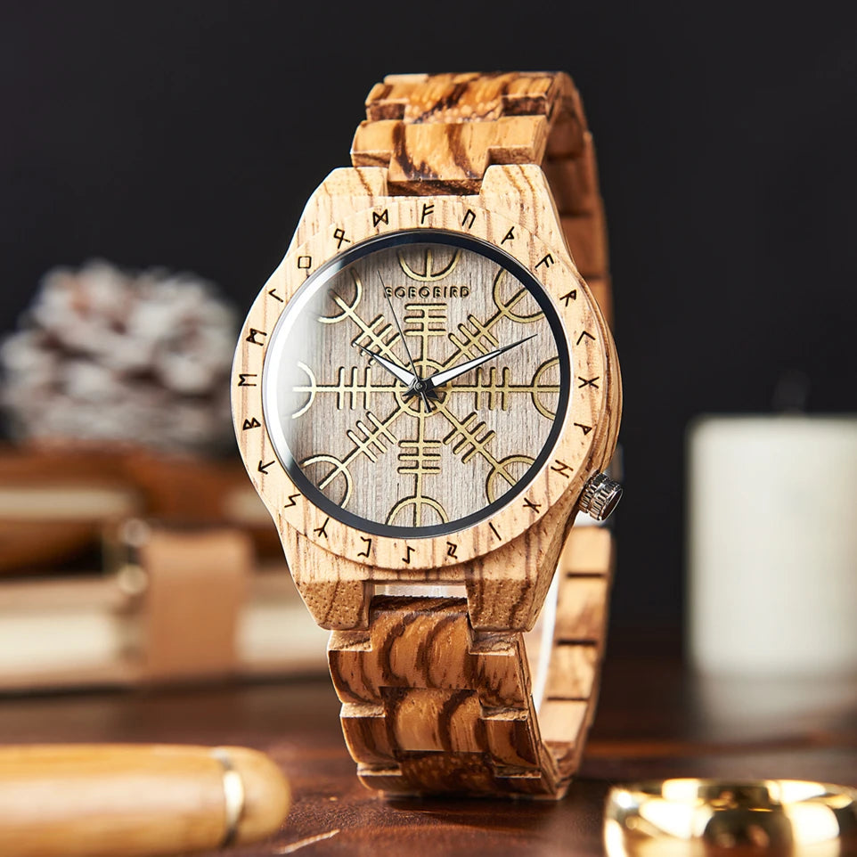 BOBO BIRD Viking Men's Watch Wooden Wristwatch Male Timepieces Customize Gift For Men With Wood Box