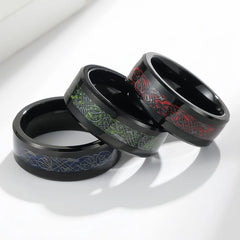 Purple Green Red Carbon Fiber Celtic Stainless Steel Men's Ring Women's Engagement Retro Punk Jewelry Gift