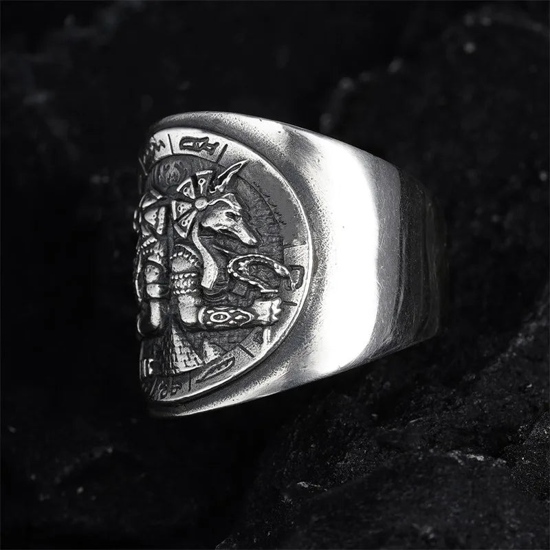 Ancient Egypt Thai Silver Open Ring Vintage Mythology Death Anubis Horus Rings for Men Totem Amulet Jewelry Christmas Gift