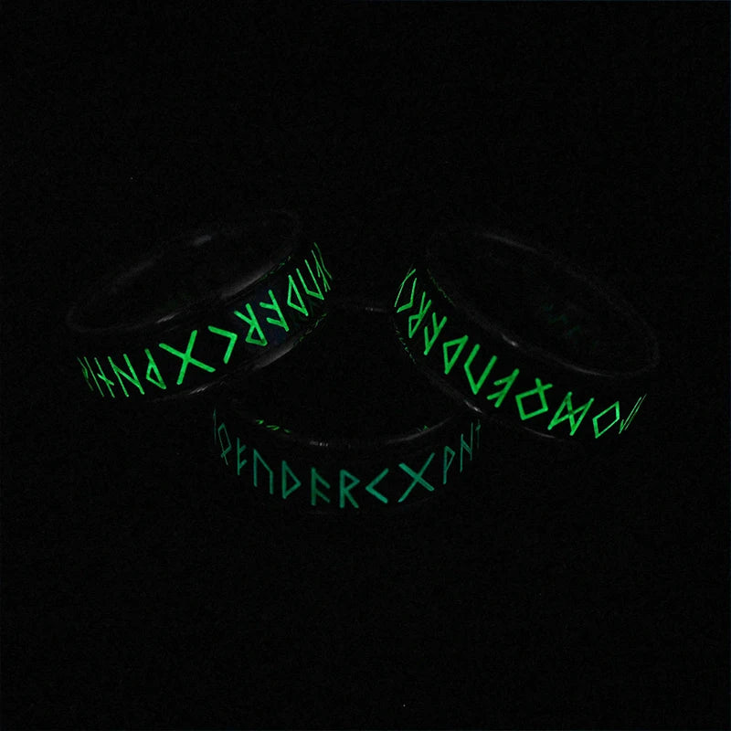 Custom Glow-in-the-dark Odin Vintage Viking Rune Stainless Steel Couple ring Glows In The dark for cool jewelry Halloween Gifts