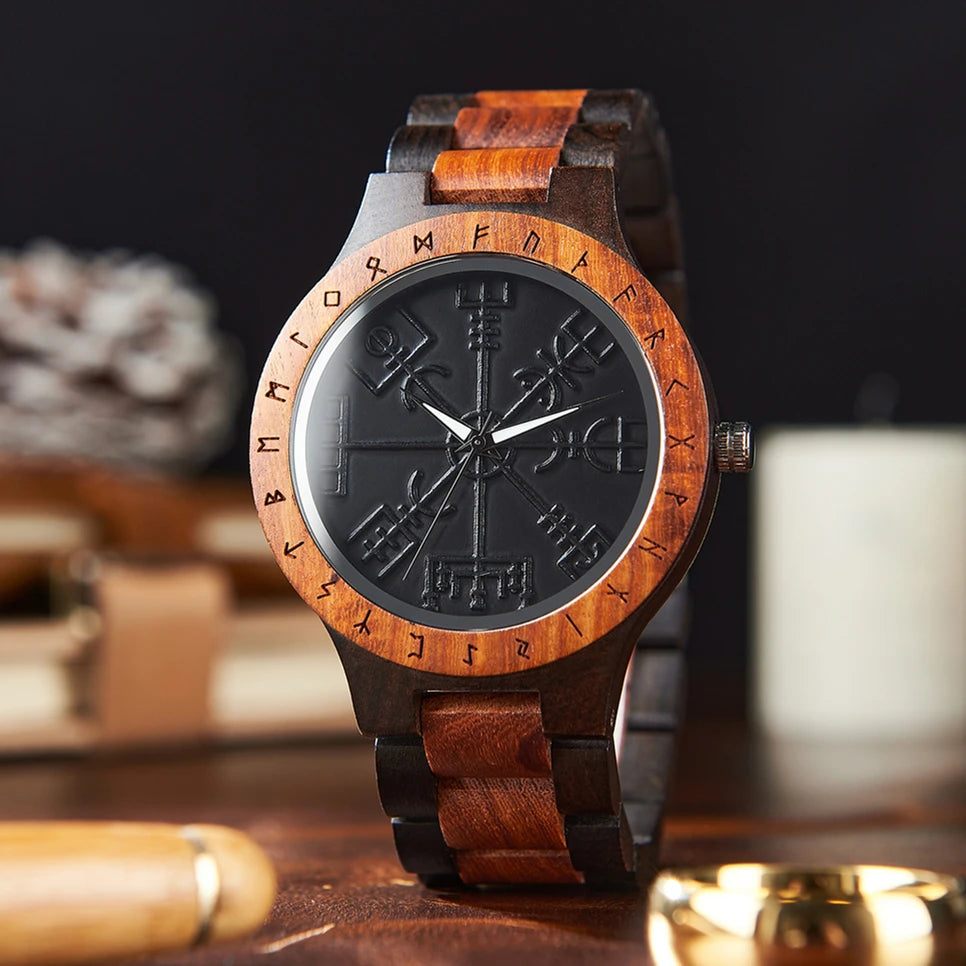 BOBO BIRD Viking Men's Watch Wooden Wristwatch Male Timepieces Customize Gift For Men With Wood Box