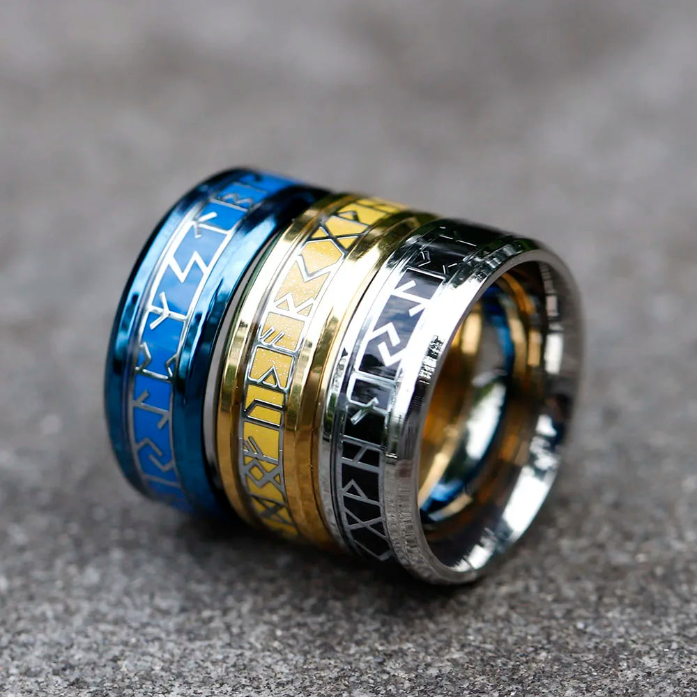 2022 NEW Men's 316L stainless-steel rings Odin Viking rune with multicolour fashion RING Amulet Jewelry Gift free shipping