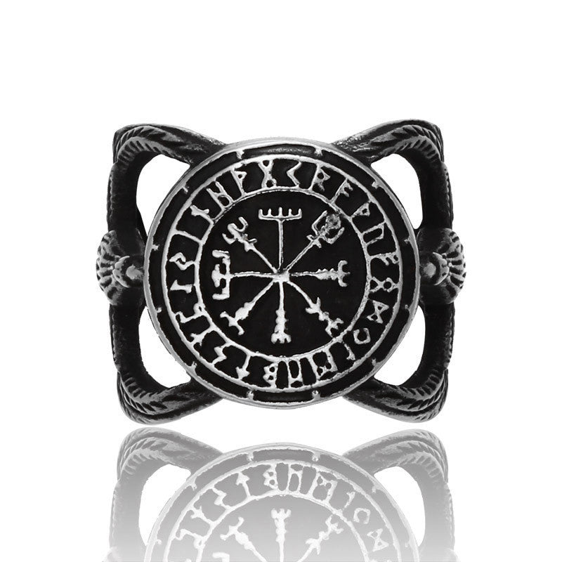 Viking Alphabet Compass Titanium Steel Ring