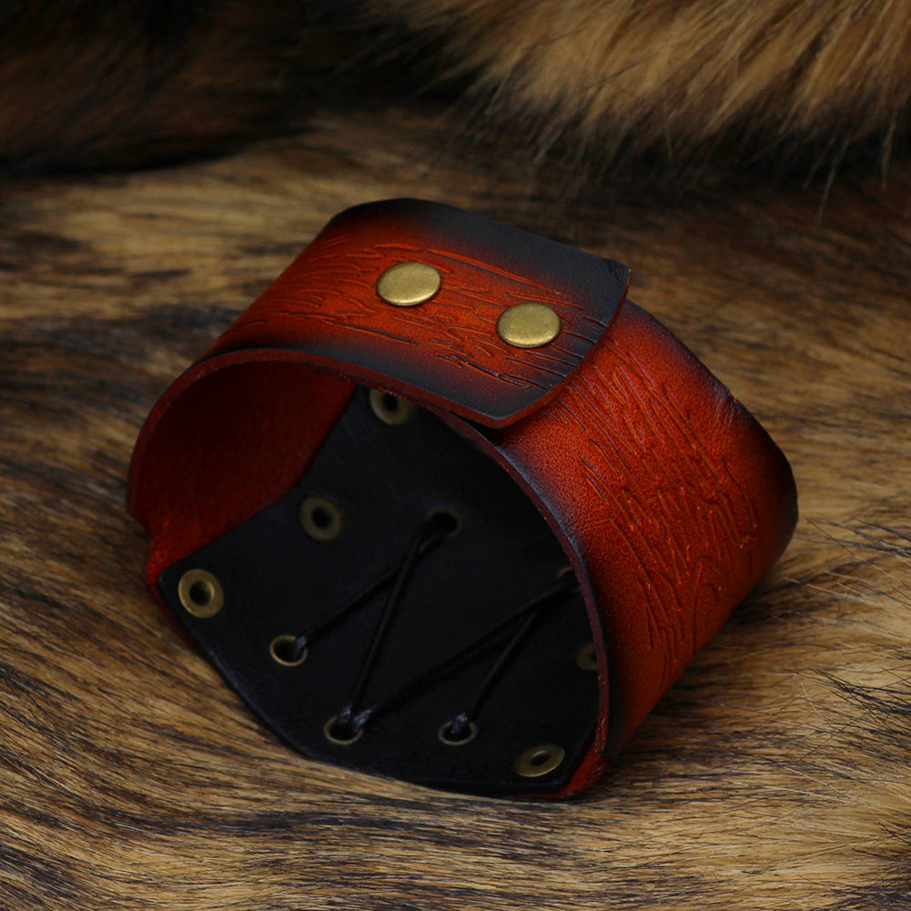 Nordic Viking Thunderbolt Hammer Cowhide Bracelet