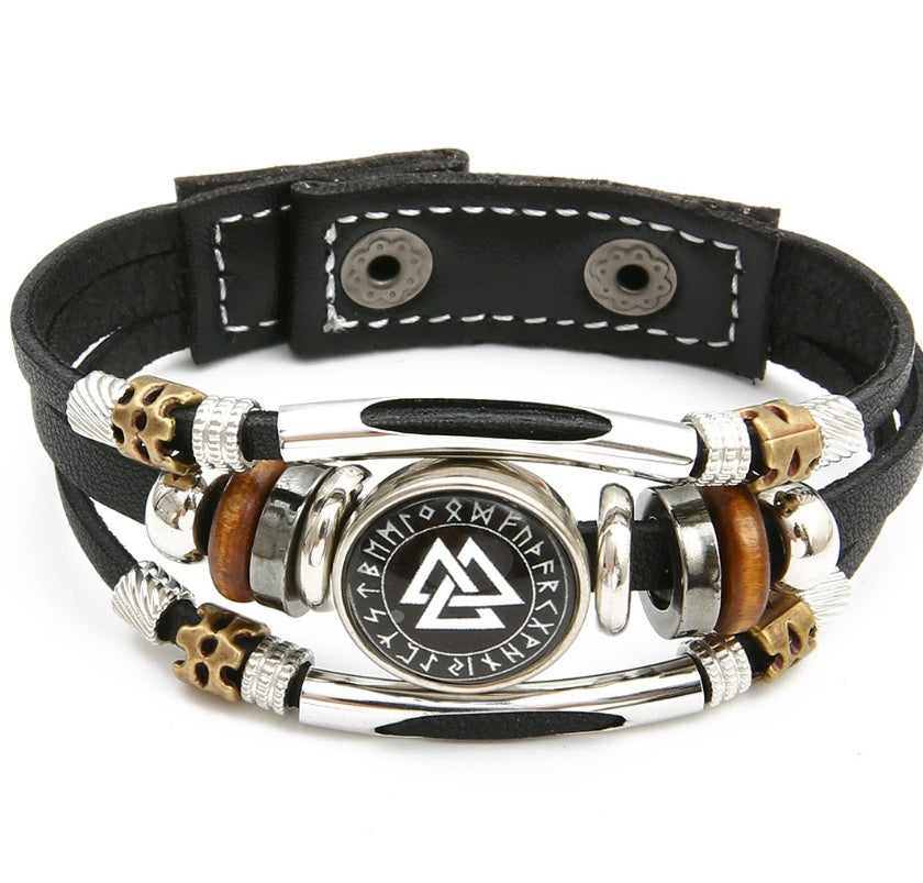 Viking Pirate Compass Pattern Leather Bracelet